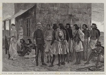 Met het Britse garnizoen in Suakim, vriendelijke inboorlingen vertrekken voor nachtelijke verkenning